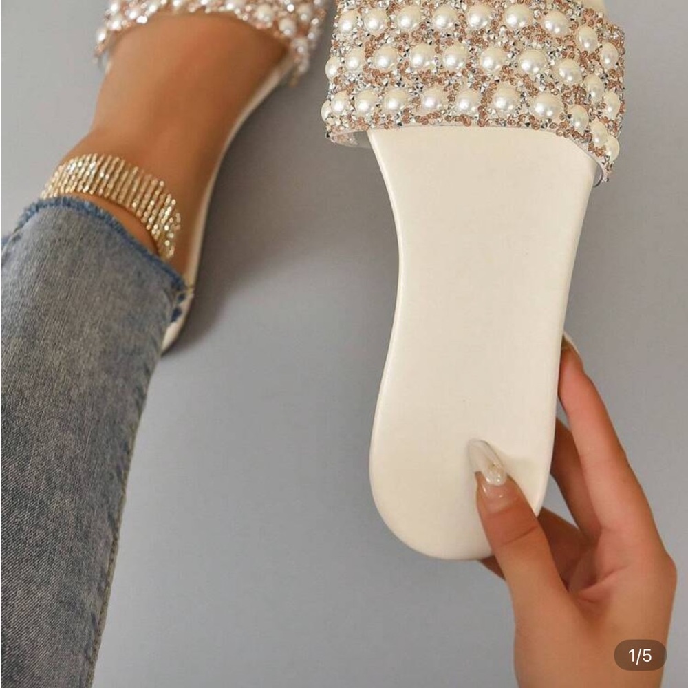 Elegant Pearl Embellished White Sandals